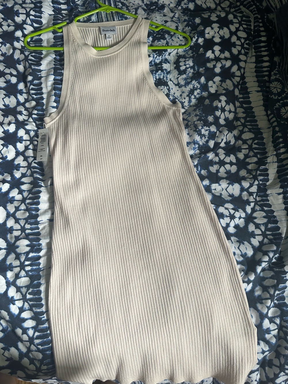 Aritzia Cream Ribbed High-Neck Midi Dress